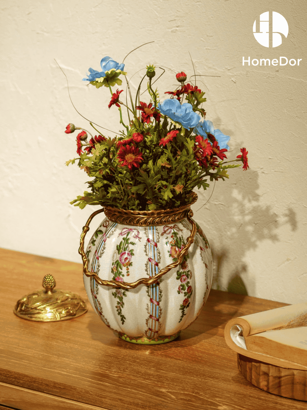 Elegant Floral Porcelain Brass Handled Canister5