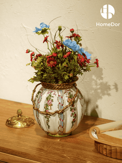 Elegant Floral Porcelain Brass Handled Canister5