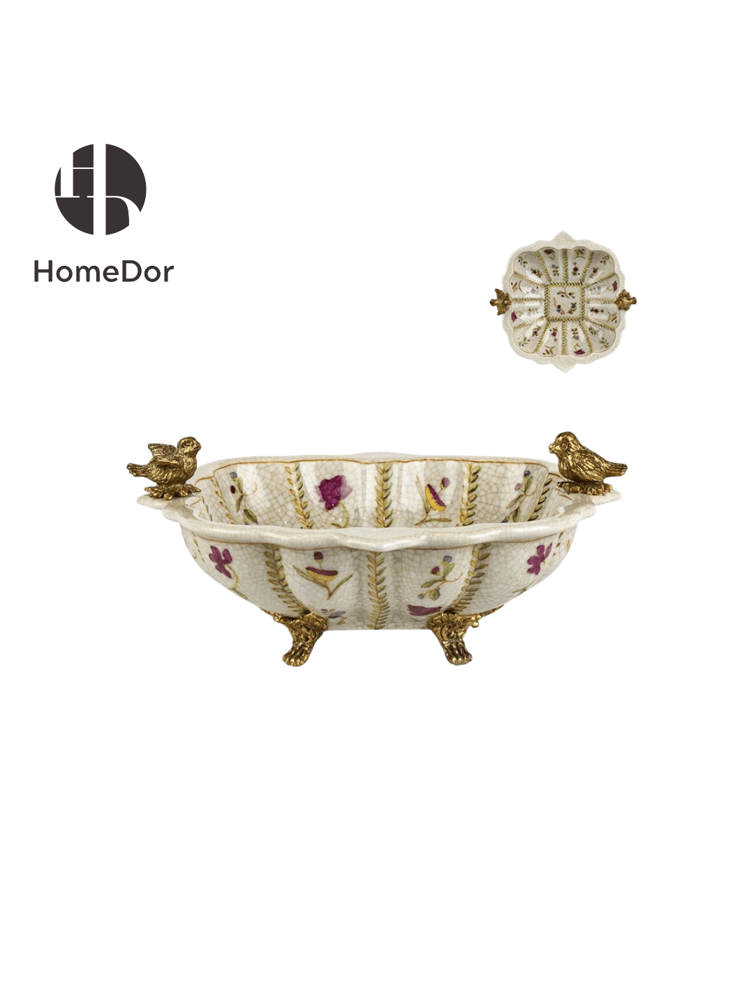 Elegant French Retro Floral Porcelain Decor Set with Delicate Brass Accents1