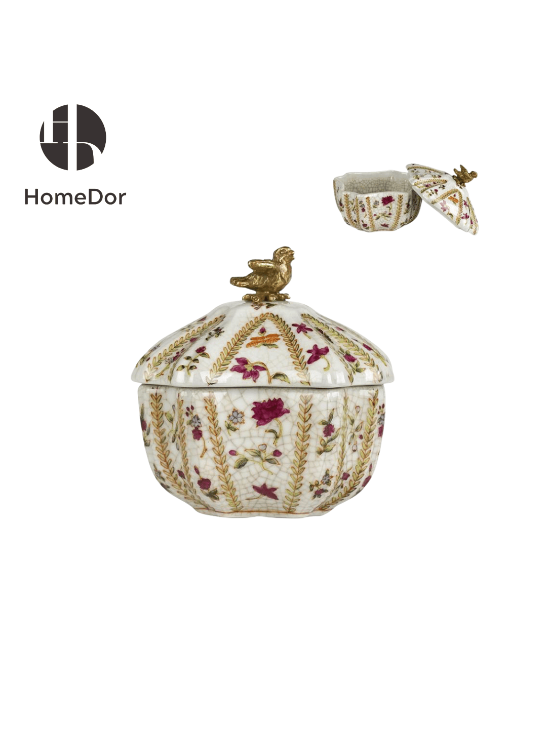 Elegant French Retro Floral Porcelain Decor Set with Delicate Brass Accents2