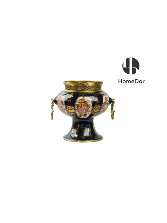 Elegant Hand Painted Floral Porcelain Brass Trimmed Table Decor
