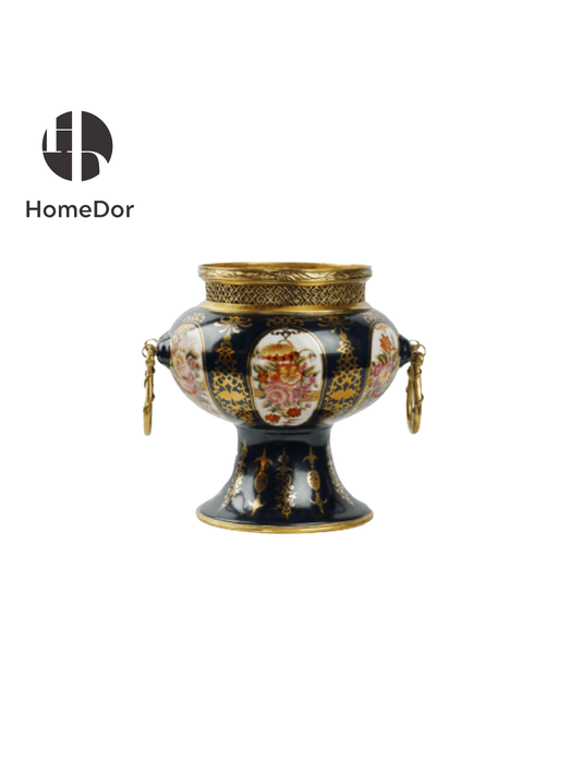 Elegant Hand Painted Floral Porcelain Brass Trimmed Table Decor1