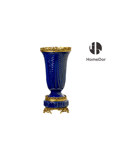 Elegant Hues of European Palaces Gilded Chroma - Leaf - Textured Blue Porcelain Vase