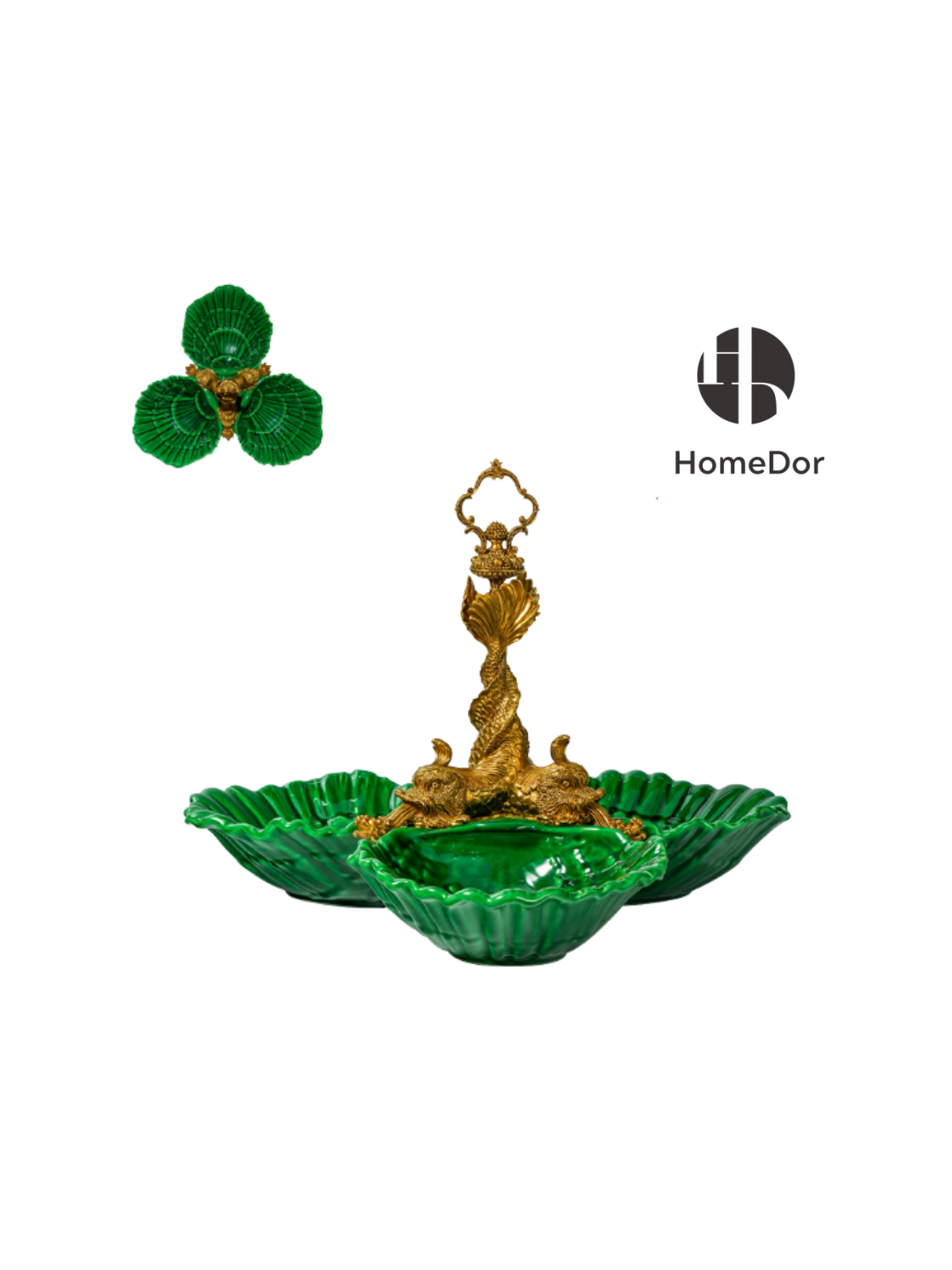 HomeDor Elegant Hues of European Palaces Gilded Chroma Glazed Green Table Decor Sets-I-Fruit Platter: L36cm X W34cm X H25cm-