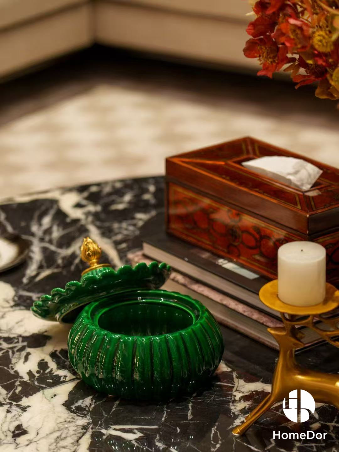 Elegant Hues of European Palaces Gilded Chroma Glazed Green Table Decor Sets  -II5