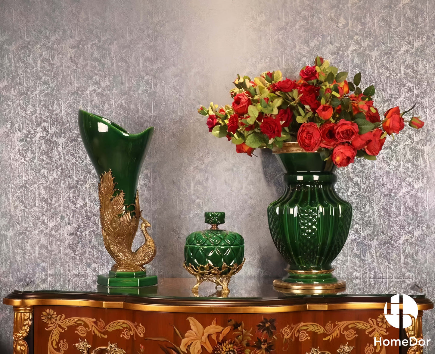 Elegant Hues of European Palaces Gilded Chroma Glazed Green Table Decor Sets  -II6