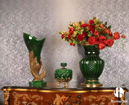 Elegant Hues of European Palaces Gilded Chroma Glazed Green Table Decor Sets  -II6