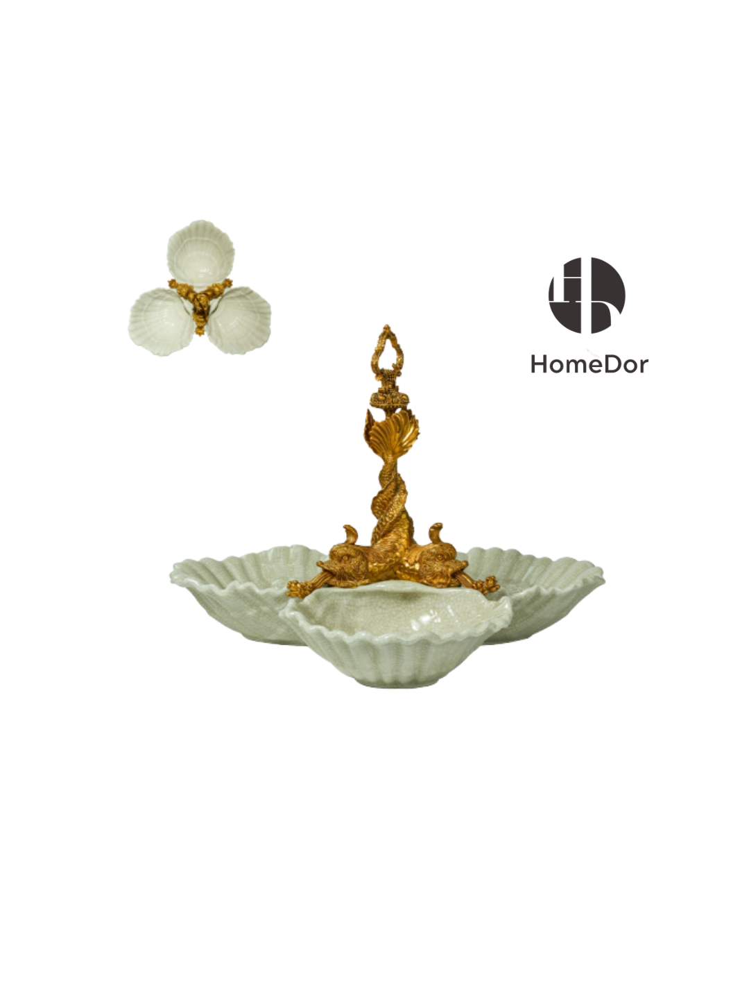 Elegant Hues of European Palaces Gilded Chroma Ivory Shell Porcelain Fruit Dish