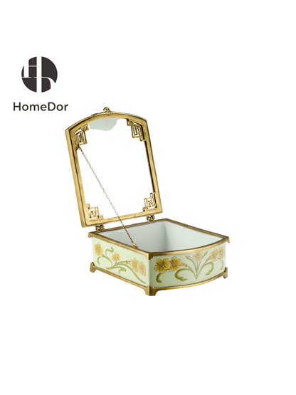 Elegant Pistachio Toned Porcelain Decor Set with Hand Painted Florals & Brass Accents8