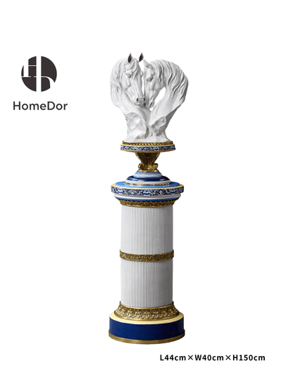 Elegant Porcelain Double Horse Head Sculptures with Decorative Pedestals1