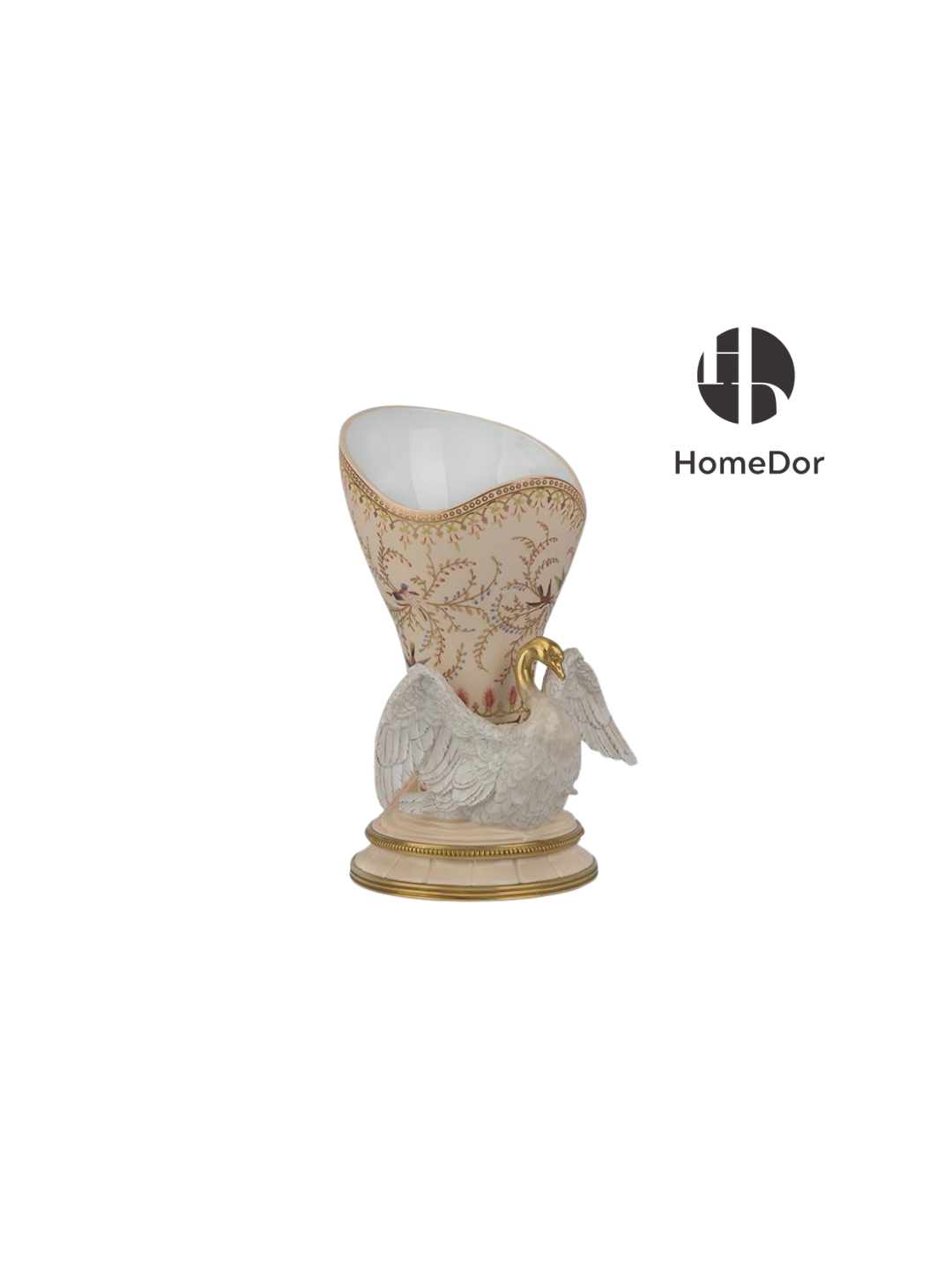 Elegant Swan Porcelain Brass Trimmed Vase