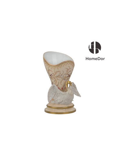 Elegant Swan Porcelain Brass Trimmed Vase