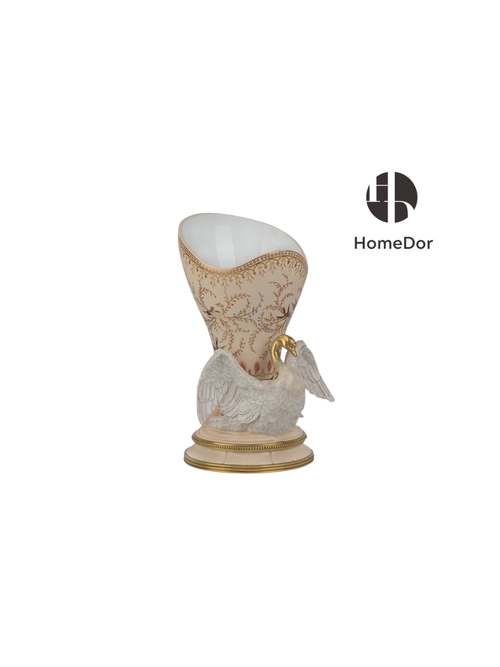 Elegant Swan Porcelain Brass Trimmed Vase