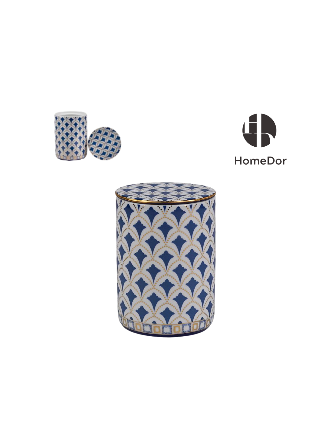 Exquisite Blue and White Porcelain Table Decor Set with Geometric Patterns and Golden Accents1
