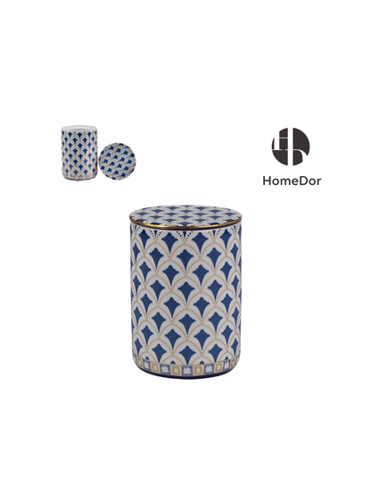 Exquisite Blue and White Porcelain Table Decor Set with Geometric Patterns and Golden Accents1