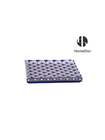 Exquisite Blue and White Porcelain Table Decor Set with Geometric Patterns and Golden Accents4