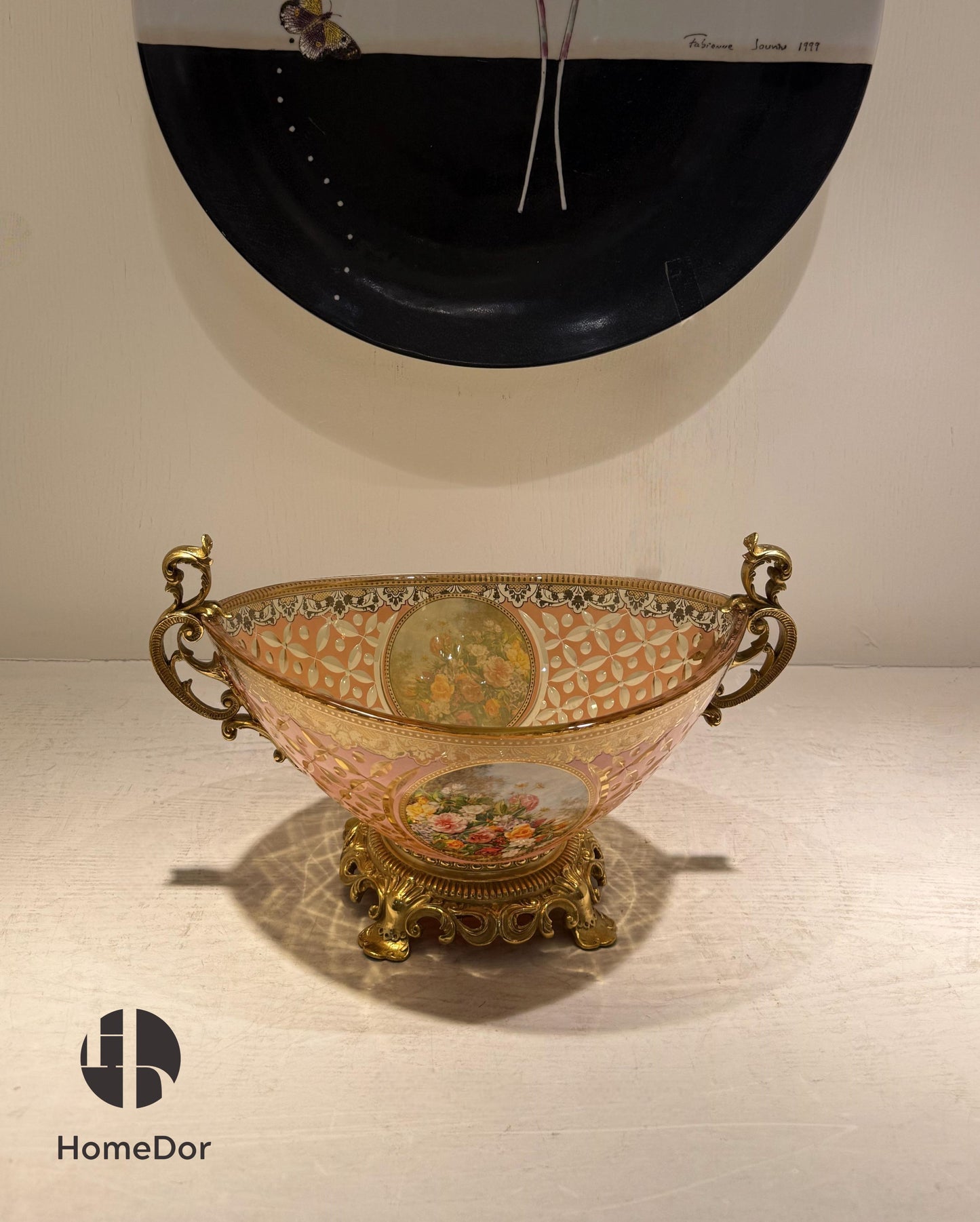 HomeDor × FH&Home | Exquisite Blush Pink Floral Glass Bowl