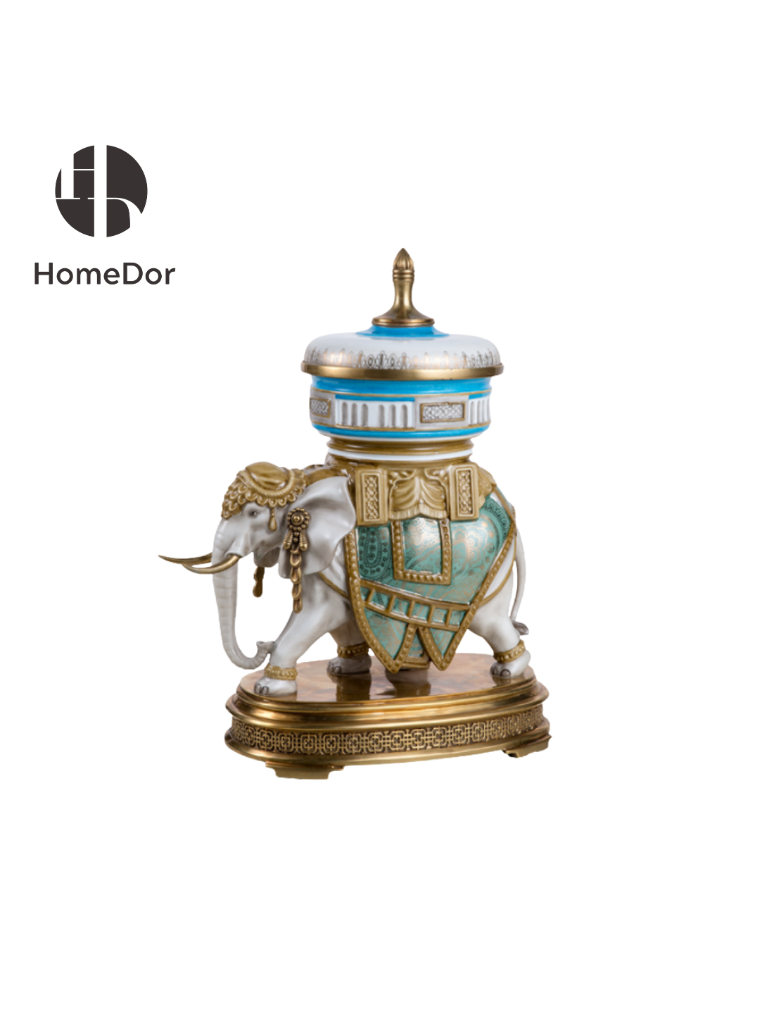 Exquisite Elephant Decor Set with Brass Base & Ceramic Lidded Jar & Fruit Dish Included2