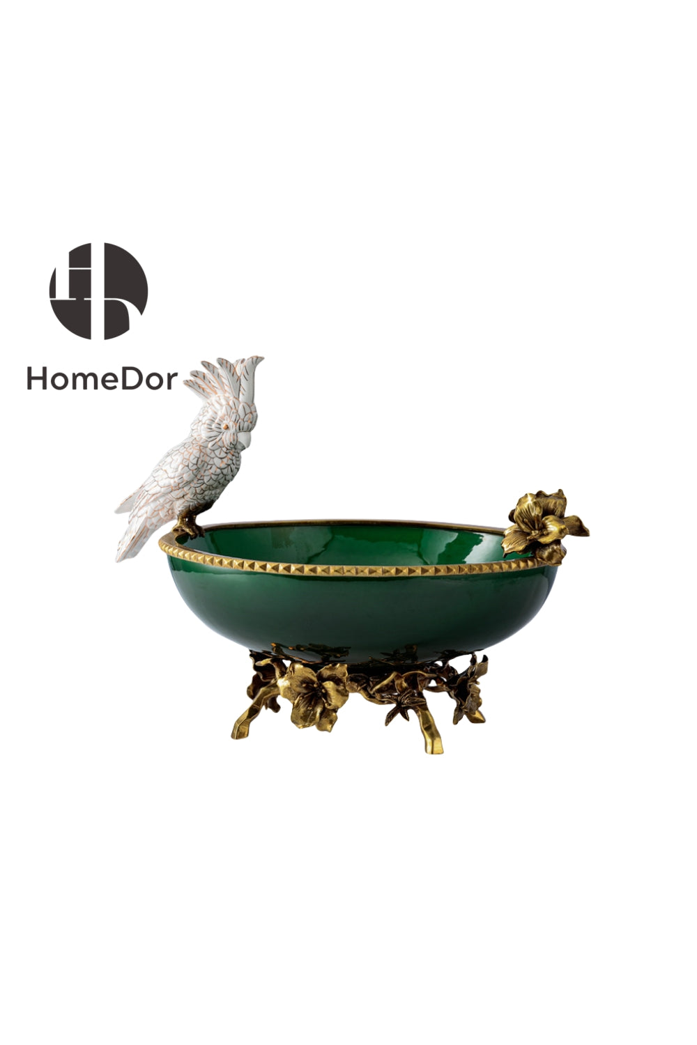  Exquisite Green Porcelain Fruit Platter with Parrot and Floral Accents 