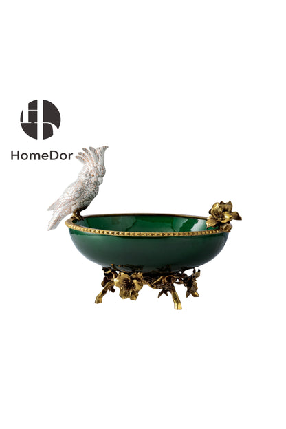 Exquisite Green Porcelain Fruit Platter with Parrot and Floral Accents 