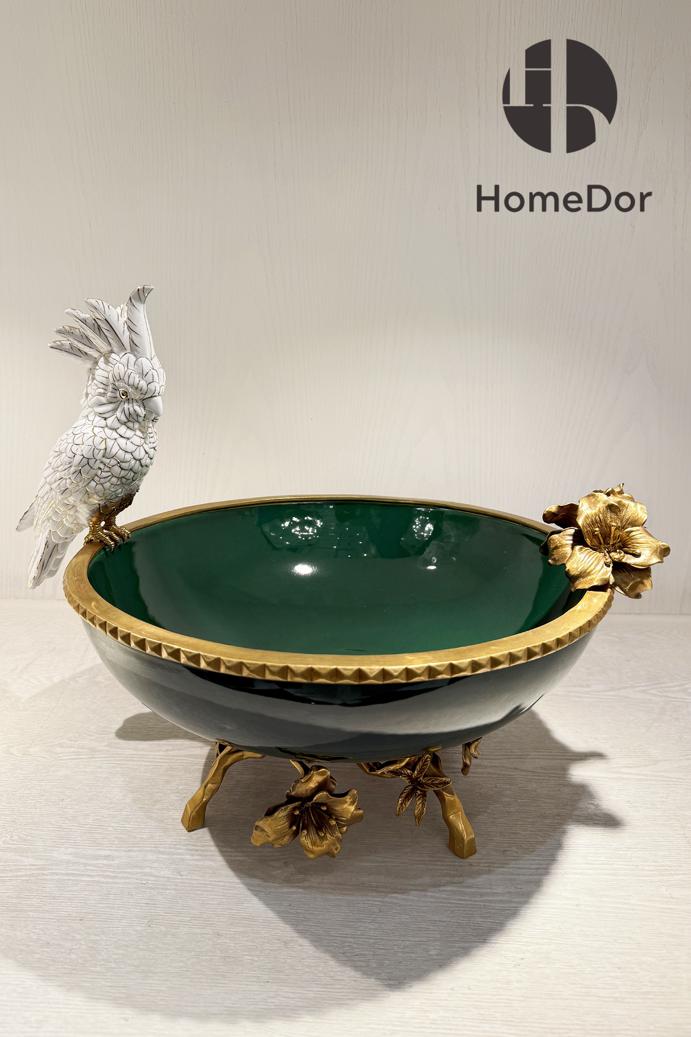  Exquisite Green Porcelain Fruit Platter with Parrot and Floral Accents 
