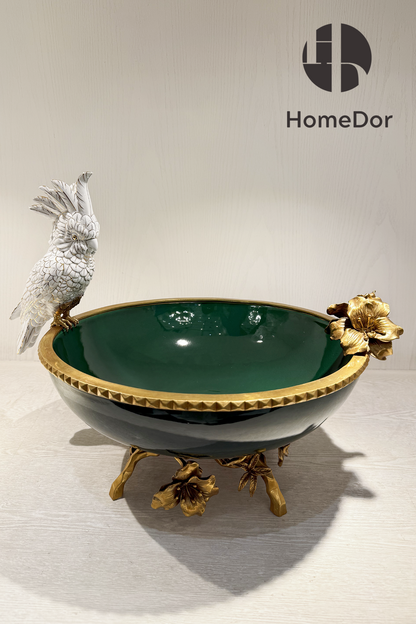  Exquisite Green Porcelain Fruit Platter with Parrot and Floral Accents 