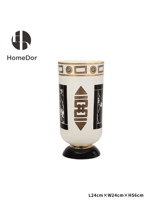 Exquisite Porcelain Vases with Detailed Geometric Patterns and Golden Accents