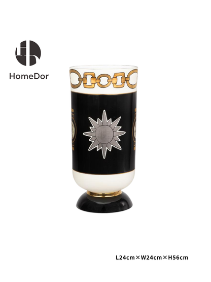 Exquisite Porcelain Vases with Ornate Golden Chain and Starburst Motifs