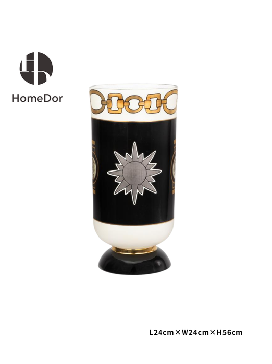 Exquisite Porcelain Vases with Ornate Golden Chain and Starburst Motifs