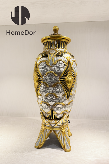 HomeDor × FH&Home | Exquisite Wooden Table Lamp with Hand-applied Gold and Silver Leaf