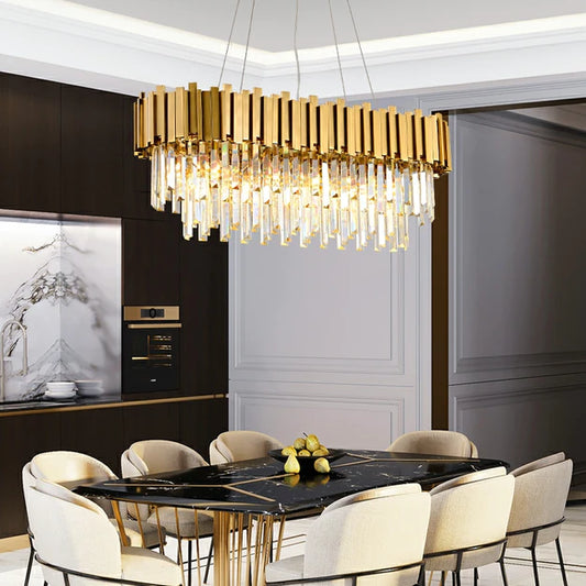 HomeDor Lohsen Classic Rectangle Crystal Chandelier in Gold Finish