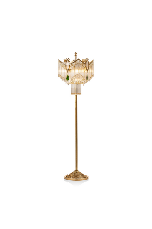HomeDor × FH&Home | European Opulence Crystal Tassel Vintage Brass Floor Lamp