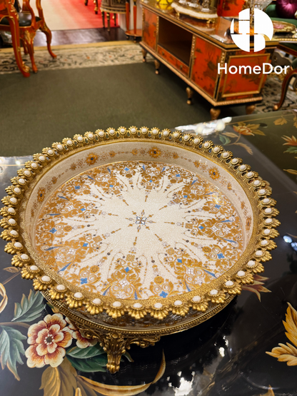 HomeDor Rococo Exquisite Dual-Tone Floral Porcelain Platter / Tray Set