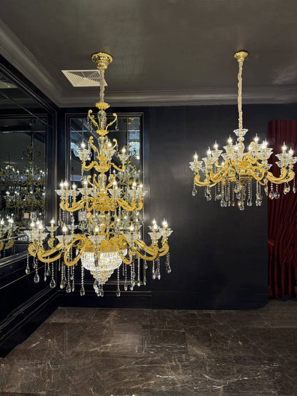 HomeDor French Style Extra Large Crystal Chandelier Gilded Lumière Series Classic Brass Candelabra Lighting Fixture-Chandeliers-20 Lights/D83cm*H210cm-Warm Light-