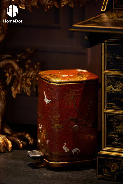Papelera pintada a mano HomeDor Chinoiserie Coral Red Series Landscape