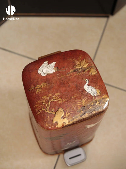 Papelera pintada a mano HomeDor Chinoiserie Coral Red Series Landscape