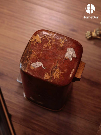 Papelera pintada a mano HomeDor Chinoiserie Coral Red Series Landscape