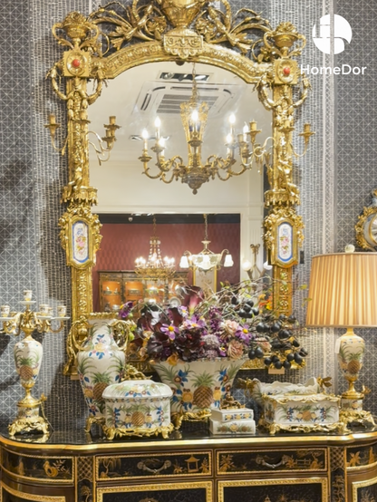 HomeDor × FH&Home | Luxury Rococo Design Brass Accent Entry Mirror