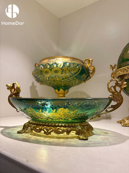 HomeDor Aurora Glass Royal Etched Floral Tazzas