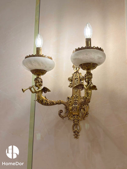 Cherub Trumpet Porcelain Wall Sconce