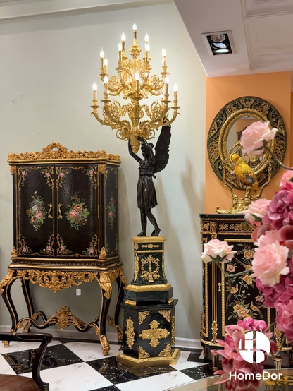 HomeDor × FH&amp;Home | مصباح أرضي من الرخام بتصميم الملاك الحارس مع كأس ذهبي