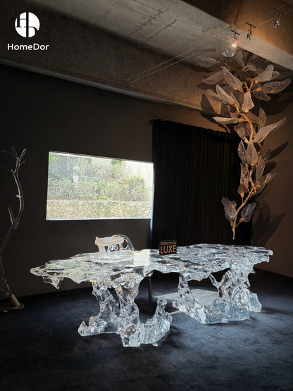 Luxury Ten Facets Elegance Artisan-Made Glacier Crystal Table by Gordon Gu