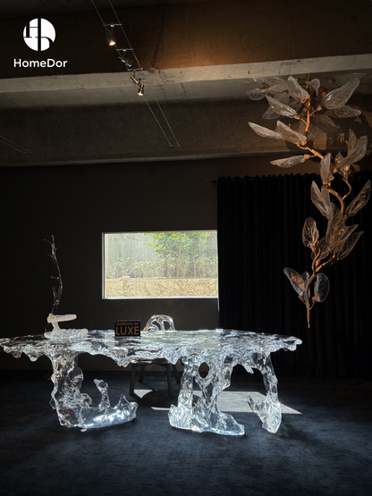 Luxury Ten Facets Elegance Artisan-Made Glacier Crystal Table by Gordon Gu