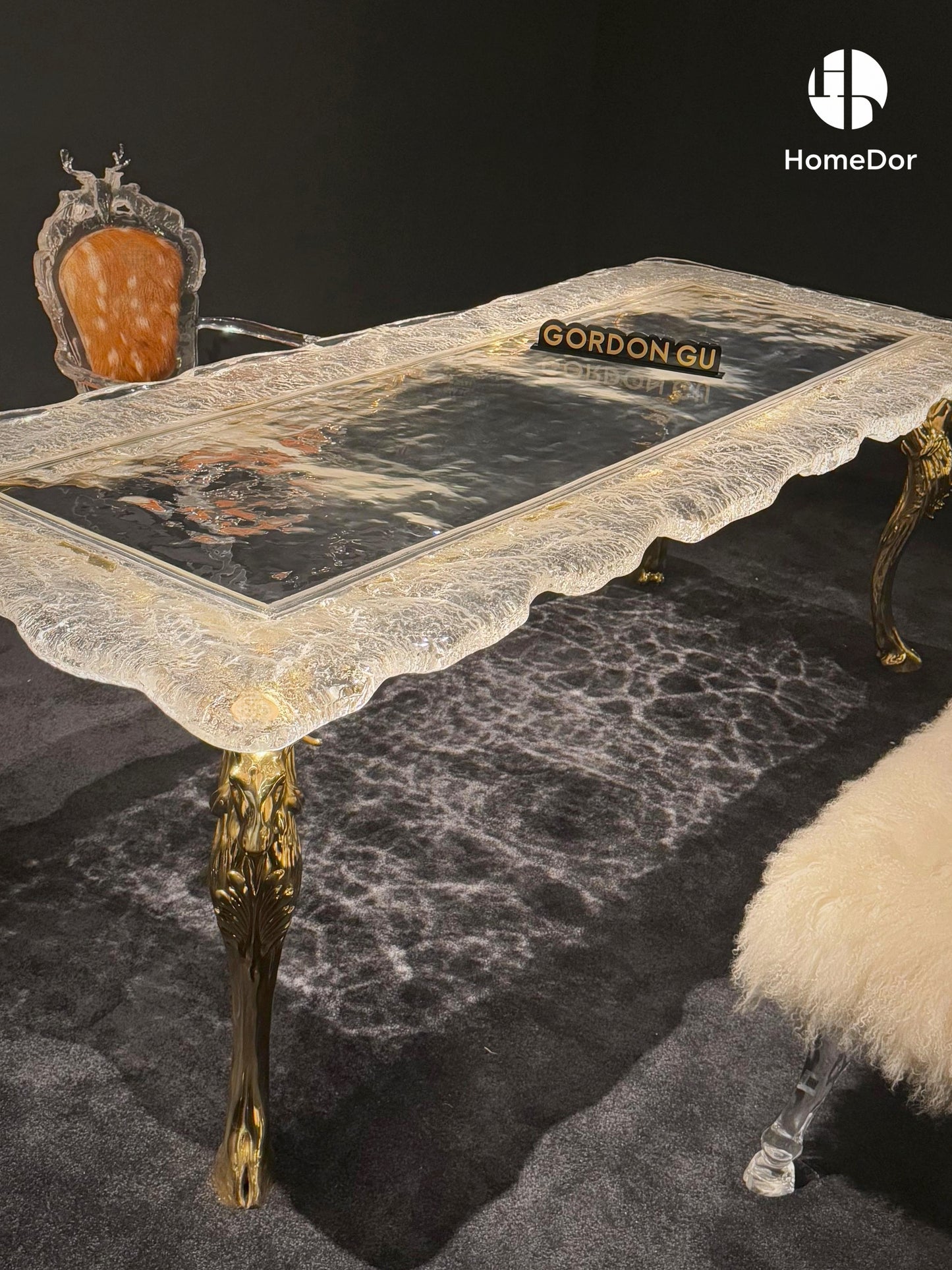 Luxury Bronze Deer Glacier Crystal Long Dining Table by Gordon Gu