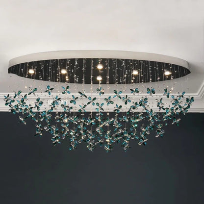 Lampadario in cristallo con fiori di giglio verde acqua
