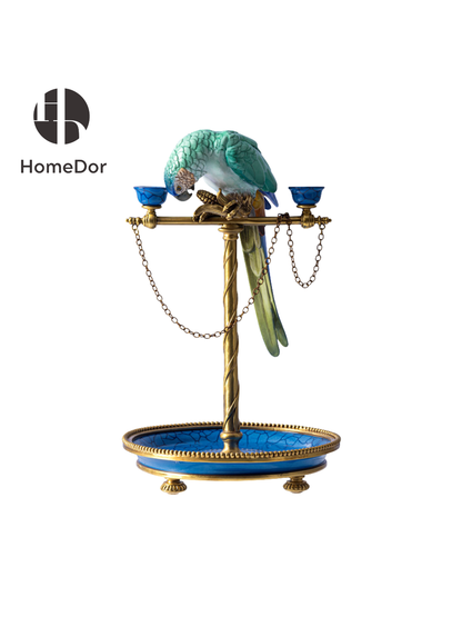 Hollywood Regency Turquoise Parrot Vanity Tray Candelabra
