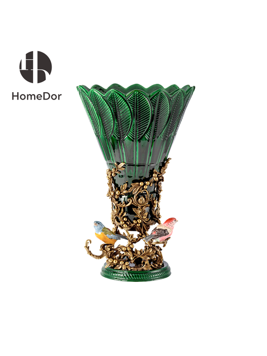 Hollywood Regency Emerald Aviary Vase