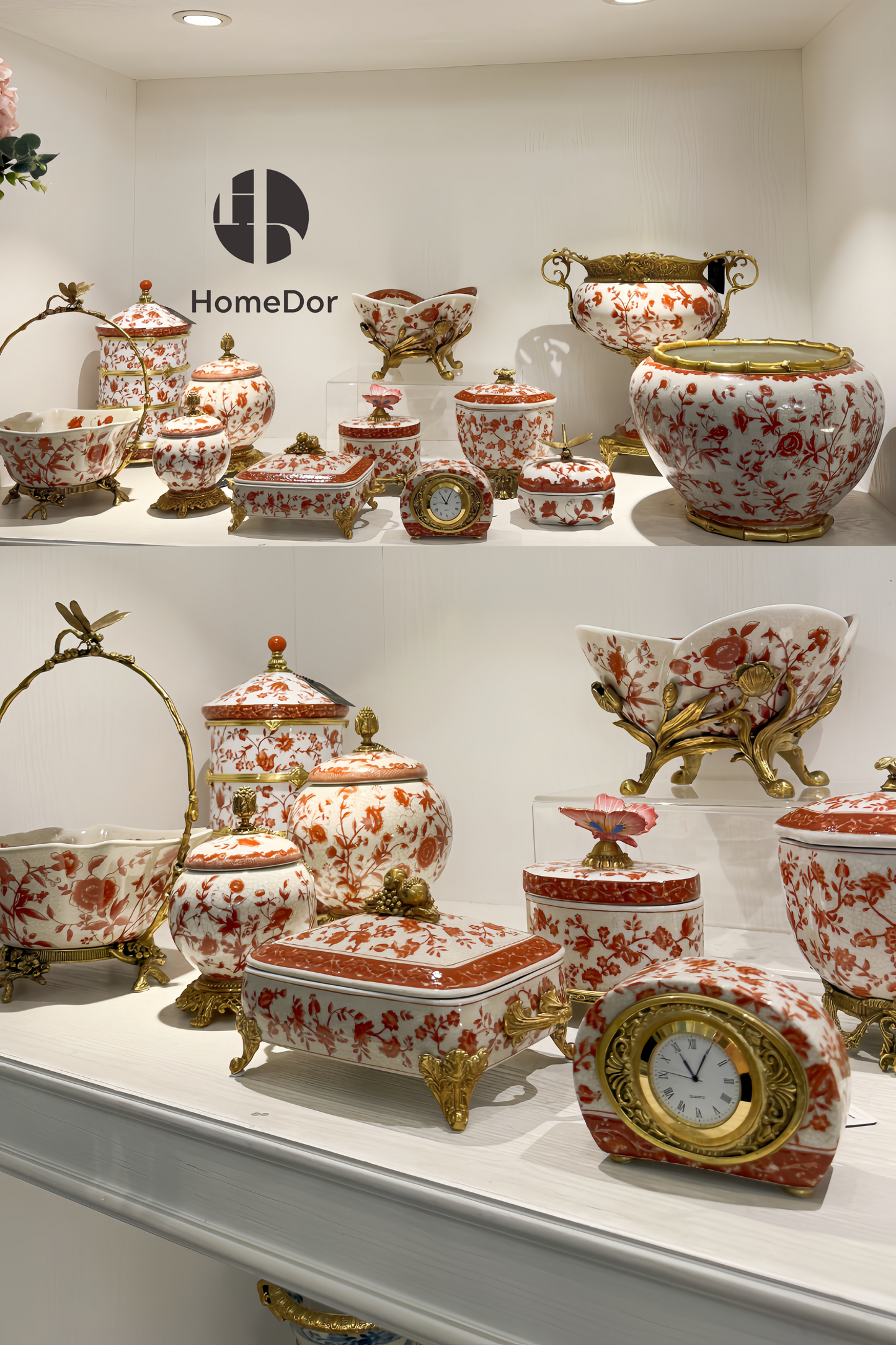 HomeDor × FH&Home | Vintage Red Floral Porcelain Table Decor Set -II