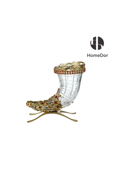 HomeDor Golden Horn Spiral Crystal Glass Vase Table Decor-Table Decor-L38cm x W20.5cm x H33cm-