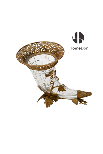 HomeDor Crystal Glass Brass Cornucopia Table Decor-Table Decor-L45.7cm x H36.8cm-Bronze-